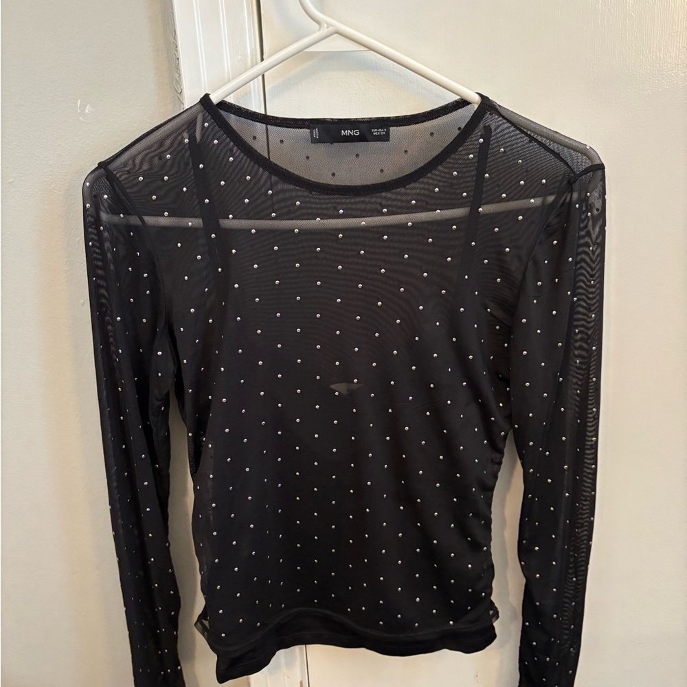 Mango Black Sheer Long Sleeve Top